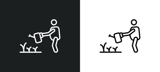 Wall Mural - watering plants line icon in white and black colors. watering plants flat vector icon from watering 