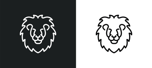 Wall Mural - lion head line icon in white and black colors. lion head flat vector icon from lion head collection 