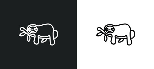 Sticker - sloth line icon in white and black colors. sloth flat vector icon from sloth collection for web, mobile apps and ui.