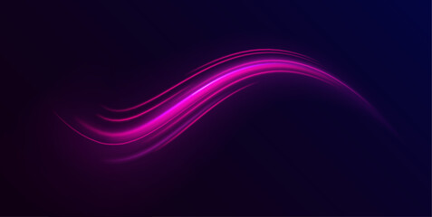 Dynamic translucent soft gradient stream motion. Violet neon color wave. Blue glowing shiny lines effect vector background. Light trail wave, fire path trace line and incandescence curve twirl.	