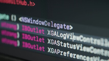 Coding UX UI script text on screen, HTML5 in editor for website development, Close up Macro of Programming code software developer. 