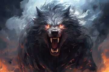 mystical scandinavian beast wolf fenrir. fenrir start ragnarok, north mythology background, generati
