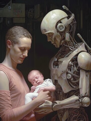 Poster - futuristic motherhood, generative ai