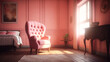 © puhimec - Part of the interior of the bedroom in pink, generative AI.