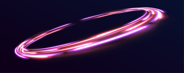 Poster - Abstract Bright Neon Loop with Transparency. Glowing spiral cover. Black elegant. Fire light circles trails of sparkling glitter.	