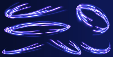 Poster - Abstract Bright Neon Loop with Transparency. Glowing spiral cover. Black elegant. Fire light circles trails of sparkling glitter.	
