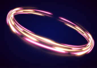 Poster - Abstract Bright Neon Loop with Transparency. Glowing spiral cover. Black elegant. Fire light circles trails of sparkling glitter.	