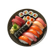 Set of sushi on a plate, isolated on white or transparent background, generative AI