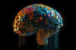 © ADDICTIVE STOCK - Creative generative AI illustration of colorful brain with pixels and wires levitating against black background