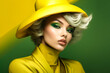 © ADDICTIVE STOCK - Generative AI colorful illustration of portrait of charming female fashion model with blond hair and bright makeup in hat looking at camera
