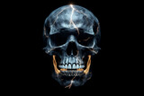 Fototapeta Tęcza - Illustration of skull with lighting bolt on black background, generative ai.