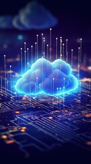 Wall Mural - Blue circuit board background. Cloud Network Solution digital background. generative ai
