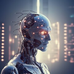 Wall Mural - Android robot background. Future artificial intelligence robot. generative ai