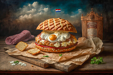 Wall Mural - Wiener schnitzel inside the bread - Generative AI