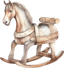 Watercolor Illustration Wooden Toy Rocking Horse