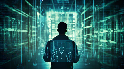 person with binary code