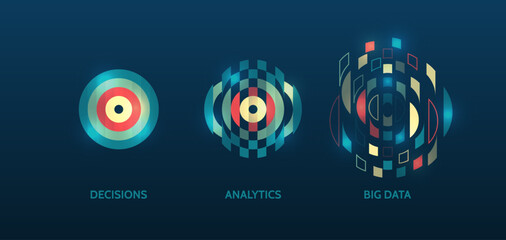 Fototapete - Data analytics concept. Sorting a large amount of data on a dark background. Big data visualization. Futuristic network or business analytics. Structuring the flow of information.
