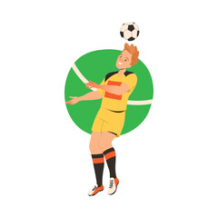 Wall Mural - Man Football Player in Uniform Hit the Ball Against Head Vector Illustration