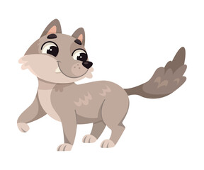 Wall Mural - Cute Grey Wolf as Forest Animal Vector Illustration