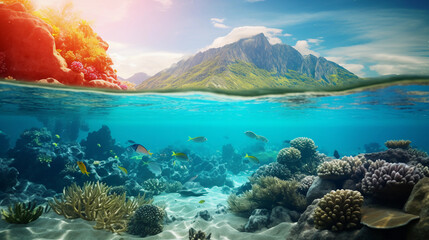 Wall Mural - coral reef and sea