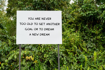 Wall Mural - Signage with inspirational quotes - you are never too old to set another goal or to dream a new dream