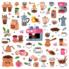 Sticker - Coffee Aromatic Drink with Cup and Mug Vector Set