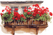 flowers in a window Beautiful geraniums on a balcony vector art painting 