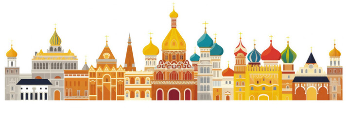 Moscow city panorama, urban landscape with modern buildings. Business travel and travelling of landmarks. Illustration, web background. Skyscraper silhouette. Russia - Generative AI