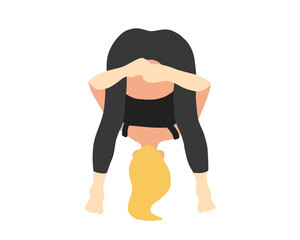 Wall Mural - Flexibility yoga poses collection. European female, lady, woman, girl. Long blonde hair. Black tracksuit. Pilates, training. Vector illustration in cartoon flat style isolated on white background.