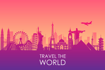 travel to world on banner background. landscape template tourism cards. road trip. vacation as in ho