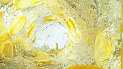 Aufkleber - Texture of splashing water with lemon slices.