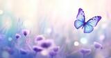 Fototapeta Kwiaty - Butterfly on purple meadow. Illustration AI Generative.