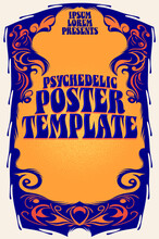 A Psychedelic Poster Template In Warm Orange And Red Colors, And Dark Blues