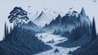 Magic Landscape Volcano Mountains Line Art Generative AI
