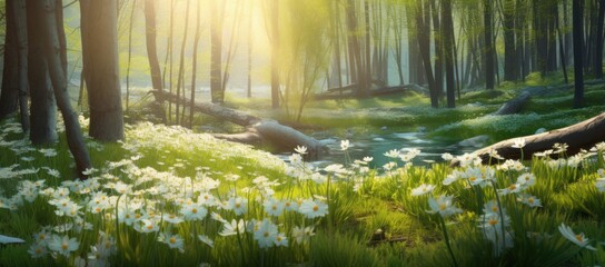  Spring white flower natural background. Illustration AI Generative.