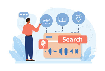 Sticker - voice search. artificial intelligence virtual assistant. man speaking