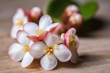 Canvas Print - Illustration of small white and pink flowers on a rustic wooden background