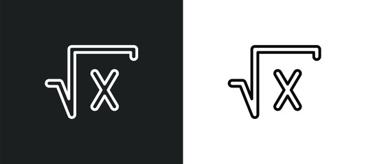 Sticker - square root line icon in white and black colors. square root flat vector icon from square root collection for web, mobile apps and ui.