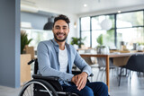 Fototapeta  - happy positive working people in a wheelchair ai generated