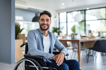 happy positive working people in a wheelchair ai generated