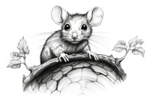 Cute Rat Drawing On White Background - Generative AI