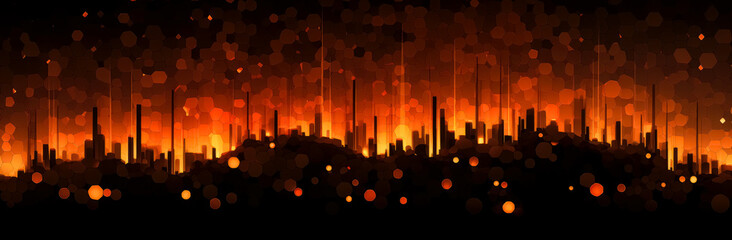 Wall Mural - abstract design flames of an orange fire on a black background, pixelated landscapes, grid-based, mi