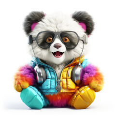 colorful cartoon character small panda wearing sunglasses and headphones