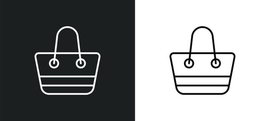 Wall Mural - beach bag line icon in white and black colors. beach bag flat vector icon from beach bag collection 