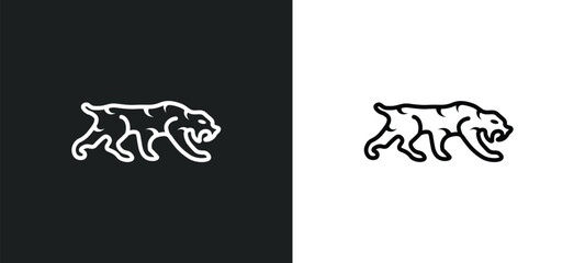 Wall Mural - saber toothed tiger line icon in white and black colors. saber toothed tiger flat vector icon from saber toothed tiger collection for web, mobile apps and ui.