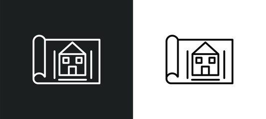 Wall Mural - blueprint line icon in white and black colors. blueprint flat vector icon from blueprint collection for web, mobile apps and ui.