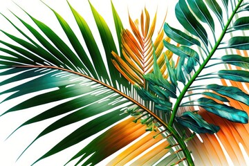 Poster - close-up view of a single green palm leaf isolated on a white background. Generative AI