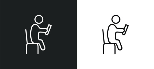 Wall Mural - sitting man reading line icon in white and black colors. sitting man reading flat vector icon from sitting man reading collection for web, mobile apps and ui.