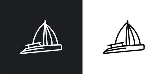 Canvas Print - gunboat line icon in white and black colors. gunboat flat vector icon from gunboat collection for web, mobile apps and ui.