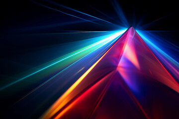 abstract photograph of light refracting through a prism, creating a spectrum of vivid colors against